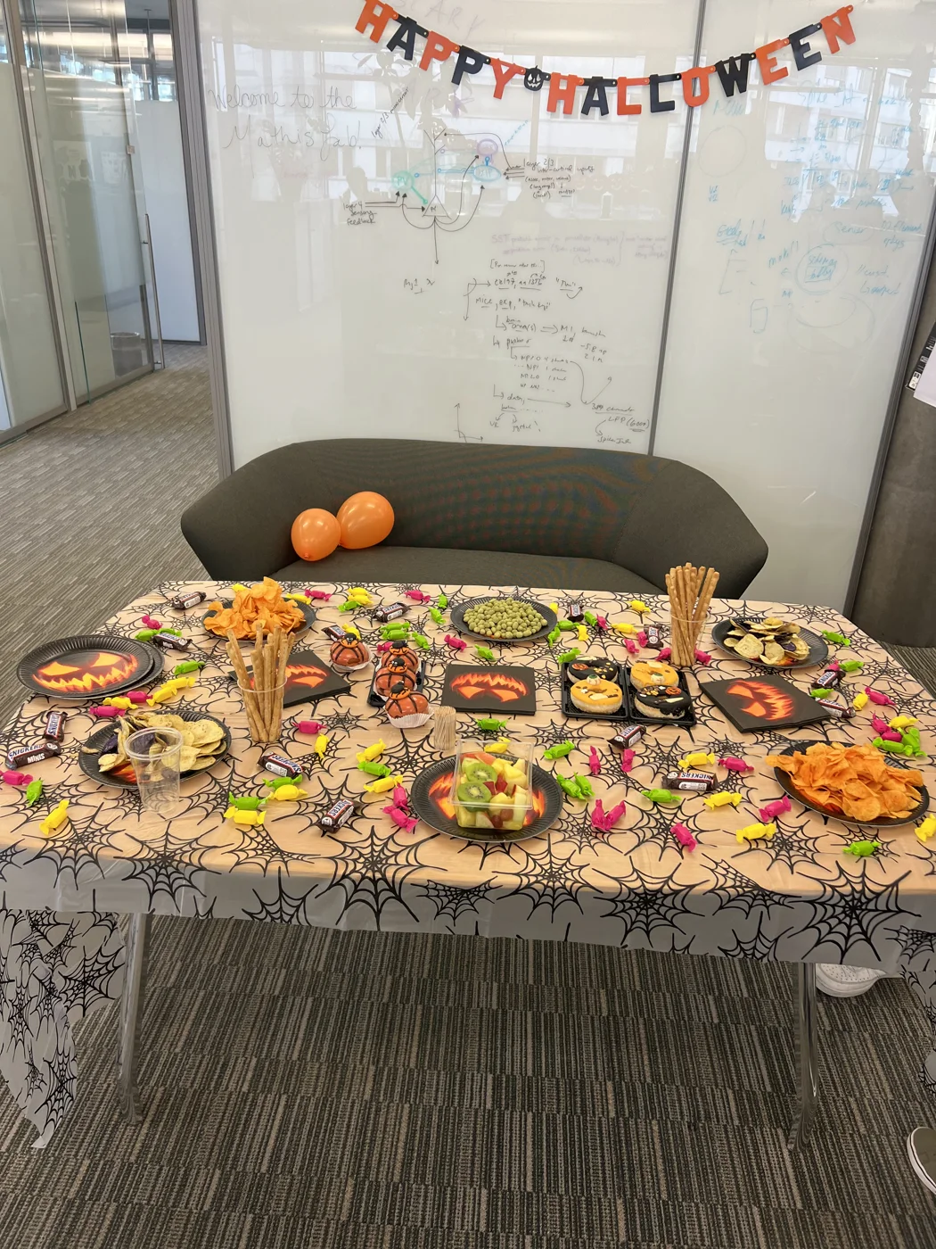 Halloween decorations and refreshments in the lab in 2024